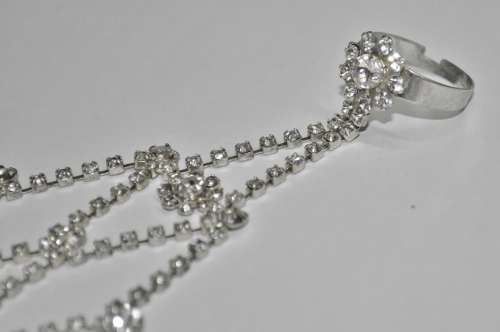 Vintage Silver Tone and Clear Rhinestone Hand Harness Bracelet and Ring Combo