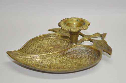 Vintage Solid Brass Fruit Shaped Engraved Candle Holder