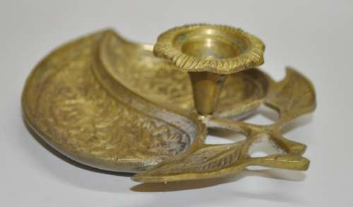 Vintage Solid Brass Fruit Shaped Engraved Candle Holder