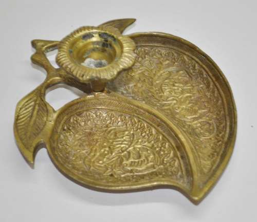 Vintage Solid Brass Fruit Shaped Engraved Candle Holder