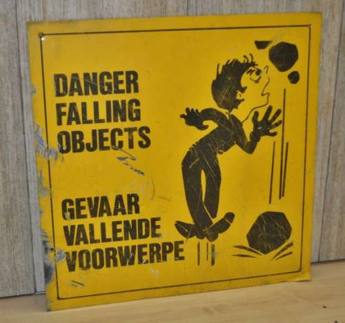 Vintage Black and Yellow Sign - Danger Falling Objects/Gevaar Vallende Voorwerpe
