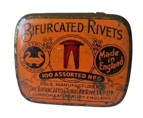 Small Vintage 1940s Bifurcated Rivets Storage Tin