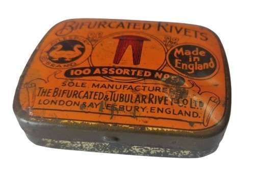Small Vintage 1940s Bifurcated Rivets Storage Tin