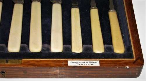 A&D S Antique Fish Cutlery Set | 24-Piece Silver-Plated Bone-Handled | Velvet-Lined Walnut Box