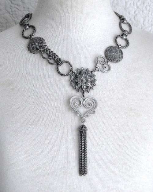 Vintage Chunky Antique Silver tone necklace by Honey
