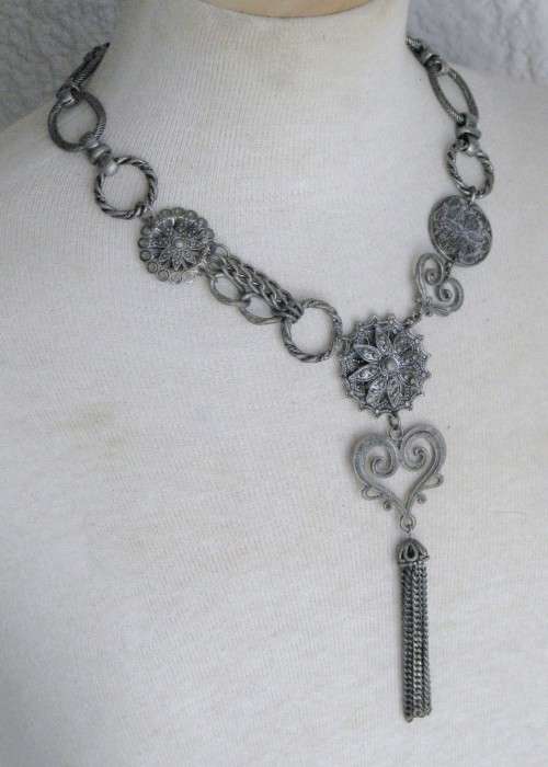Vintage Chunky Antique Silver tone necklace by Honey