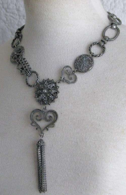 Vintage Chunky Antique Silver tone necklace by Honey