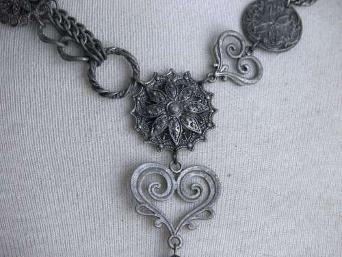 Vintage Chunky Antique Silver tone necklace by Honey