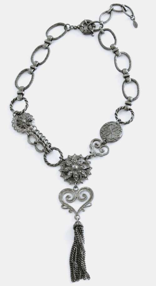 Vintage Chunky Antique Silver tone necklace by Honey