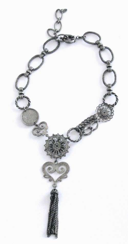 Vintage Chunky Antique Silver tone necklace by Honey