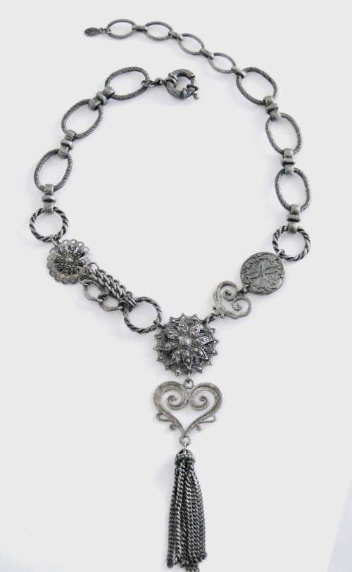 Vintage Chunky Antique Silver tone necklace by Honey