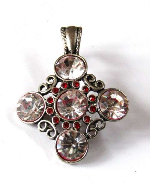 Vintage Silver Tone Removable Pendant with Clear and Red stones