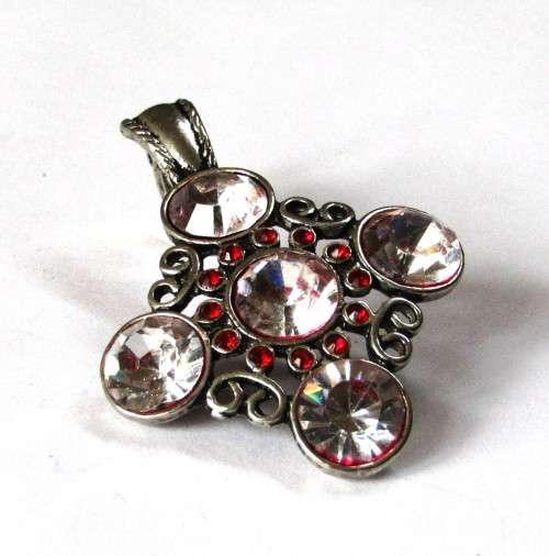 Vintage Silver Tone Removable Pendant with Clear and Red stones