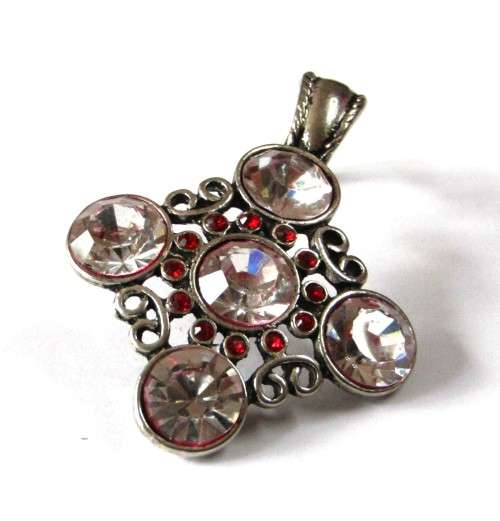 Vintage Silver Tone Removable Pendant with Clear and Red stones