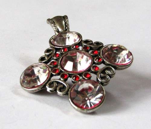 Vintage Silver Tone Removable Pendant with Clear and Red stones