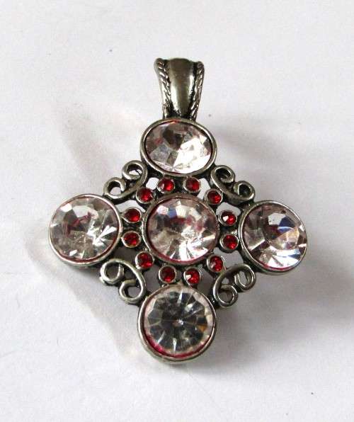 Vintage Silver Tone Removable Pendant with Clear and Red stones