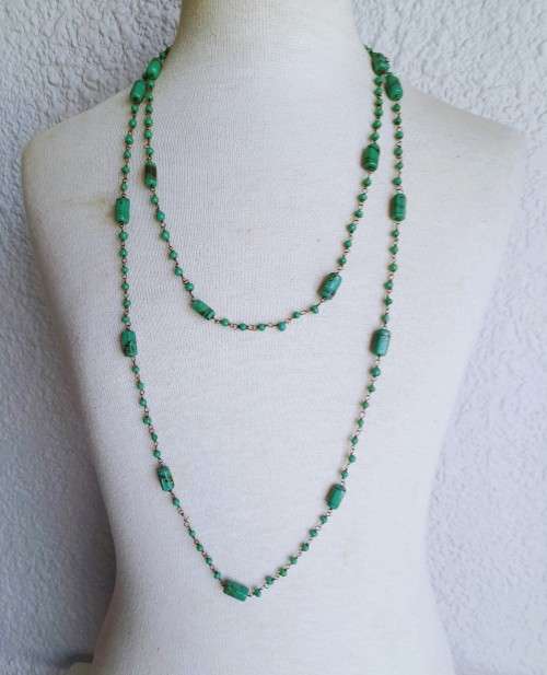 Vintage Brass and African Turquoise Beaded Necklace