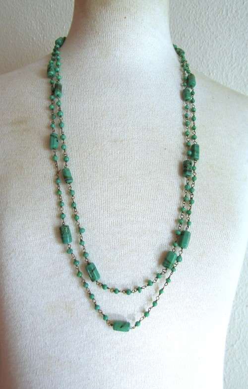 Vintage Brass and African Turquoise Beaded Necklace