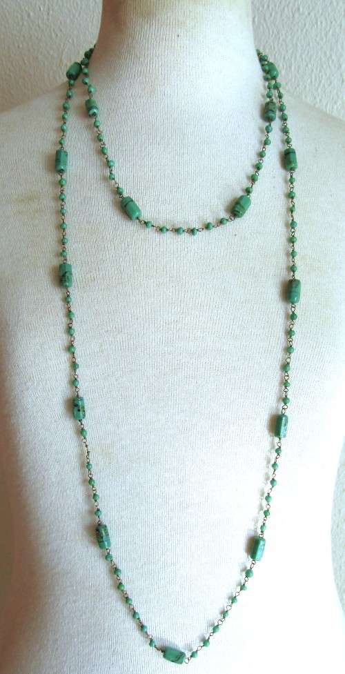 Vintage Brass and African Turquoise Beaded Necklace