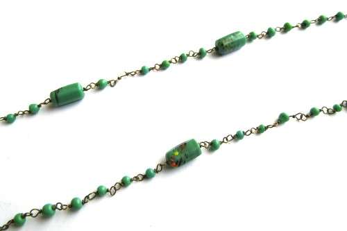 Vintage Brass and African Turquoise Beaded Necklace