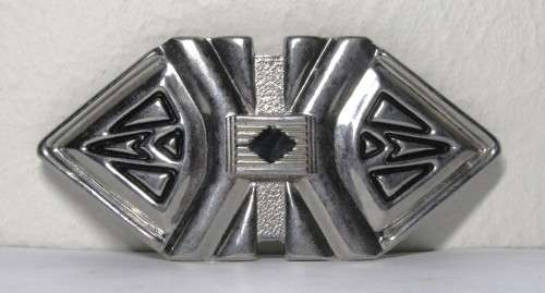 Vintage, Geometric, Art Deco Silver tone and Black Enamel Unisex Belt Buckle