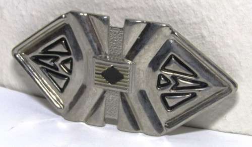 Vintage, Geometric, Art Deco Silver tone and Black Enamel Unisex Belt Buckle
