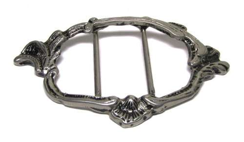 Vintage Art Nouveau Silver Tone and Black Enamel Belt Buckle