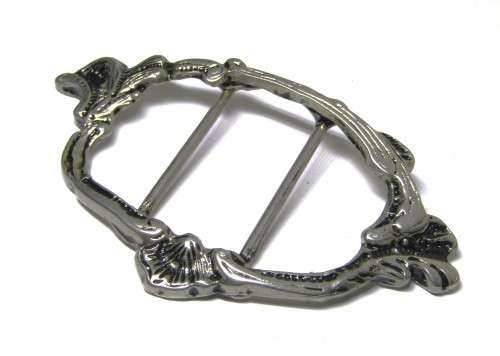 Vintage Art Nouveau Silver Tone and Black Enamel Belt Buckle