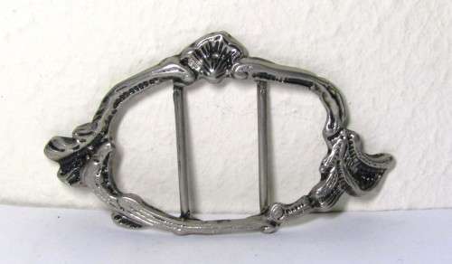 Vintage Art Nouveau Silver Tone and Black Enamel Belt Buckle