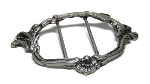 Vintage Art Nouveau Silver Tone and Black Enamel Belt Buckle