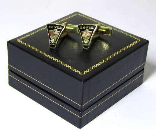 Vintage Gold Plated and Enamel `Rover` Cufflinks in Original Box - Made in England