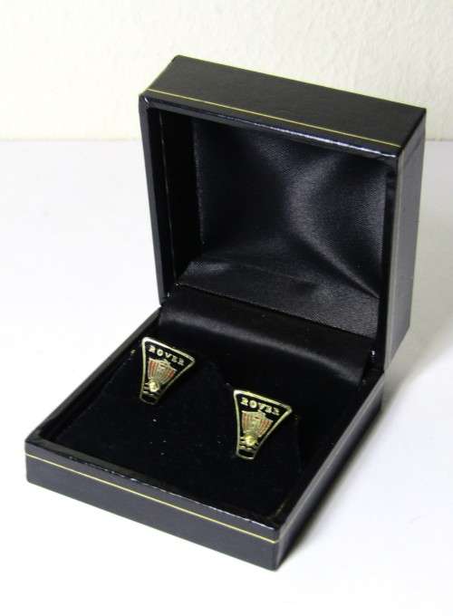 Vintage Gold Plated and Enamel `Rover` Cufflinks in Original Box - Made in England