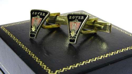 Vintage Gold Plated and Enamel `Rover` Cufflinks in Original Box - Made in England
