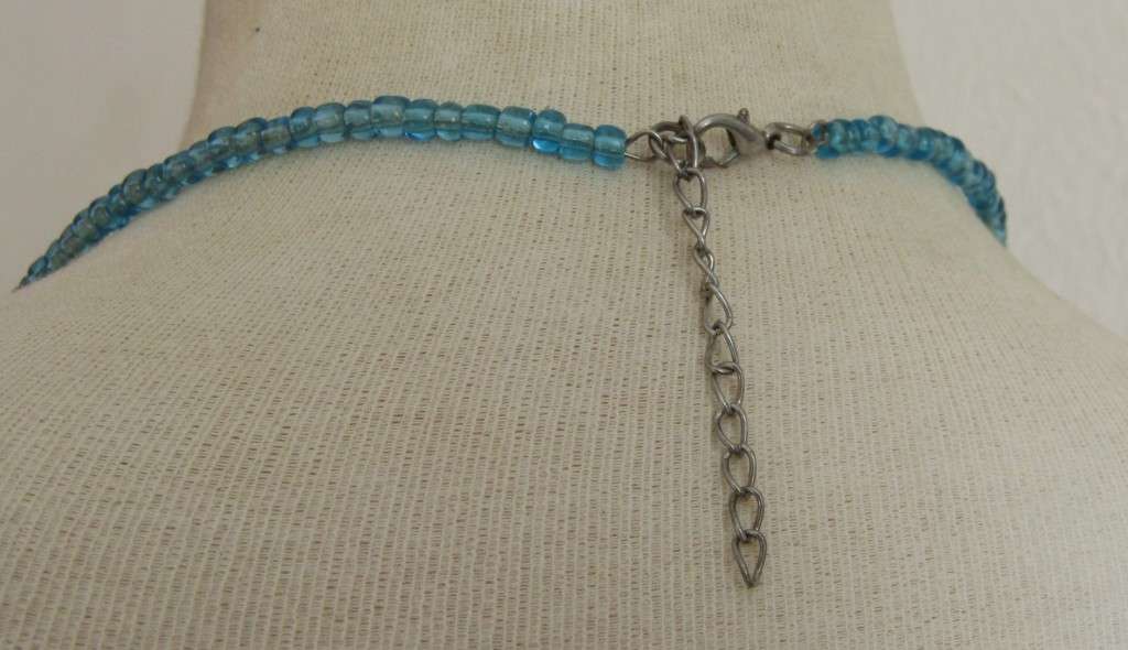 Vintage hand made aqua genuine Murano Glass beaded necklace with silver tone accents