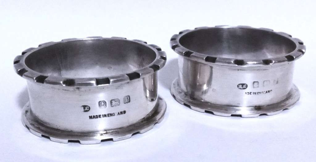 Pair of English Hallmarked Antique Sterling Silver Castellated Napkin Rings by Robert Chandler 1914