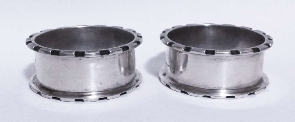 Pair of English Hallmarked Antique Sterling Silver Castellated Napkin Rings by Robert Chandler 1914