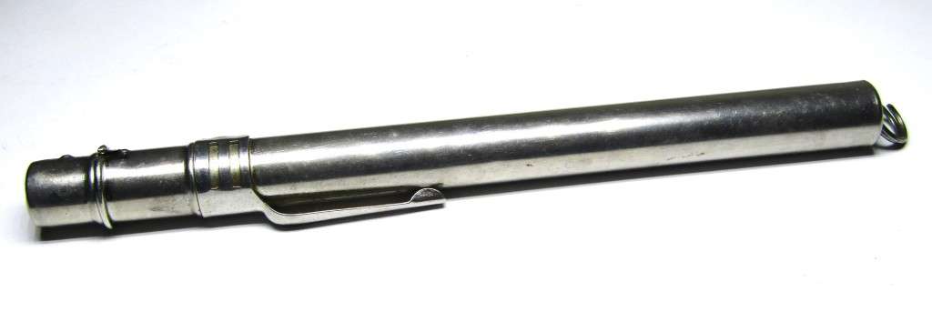 Vintage Pocket Thermometer encased in pen-shaped metal casing, calibrated to Celsius