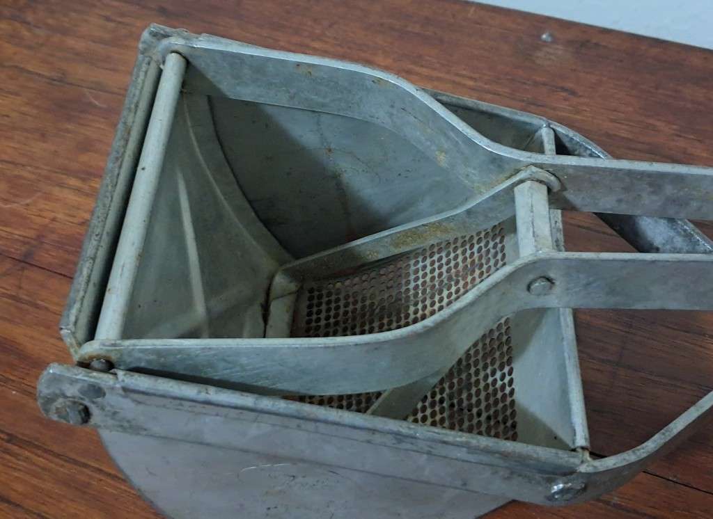 Antique Heavy-duty Steel Potato Ricer branded Tale, Made in England c1900