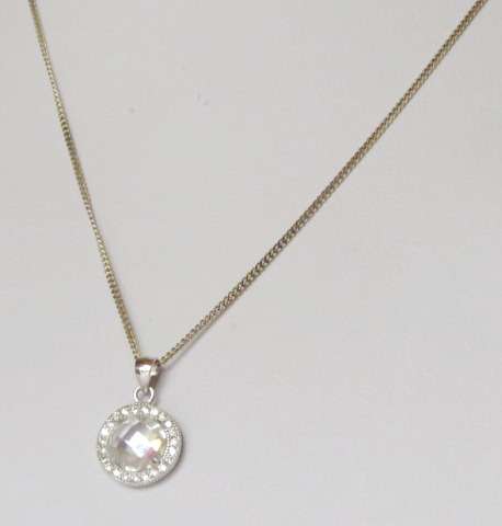 Marked 925 Silver chain and 925 silver pendant with diamond cubic zirconia.