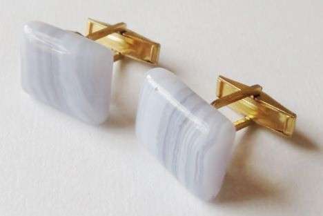 Vintage gold tone cufflinks with Blue Lace Agate stones