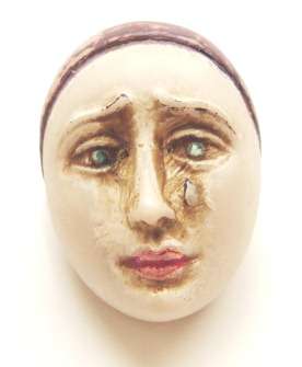 Vintage sad harlequin's face hand painted resin brooch pin