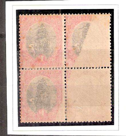 1927 1d BLOCK OF 4 WITH COMPLETE AND PARTIAL OFFSET OF FRAME AND VIGNETTE