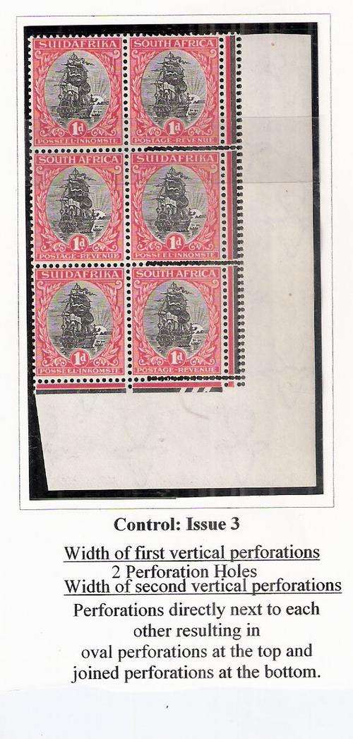 1927 PRETORIA CONTROL 3 CORNER WITH DOUBLE ROW RERFS IN RIGHT MARGIN VERY SCARCE