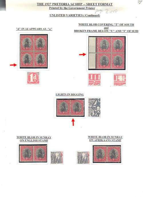 The 1927 Pretoria 1d Ship - UNLISTED VARIETIES