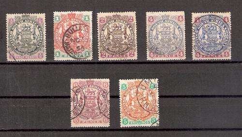 BSA. 1896 DEF DIE II: 1/2d, 1d, 2d, 4d BOTH SHADES, 5d, 5/- VFU