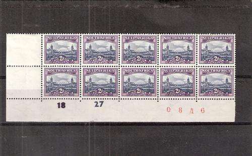 1952 2d SMALL UNION BUILDINGS ISSUE 17 BOTTOM LEFT CORNER BLOCK OF 10 WITH CONTR AND RED SHEET NO