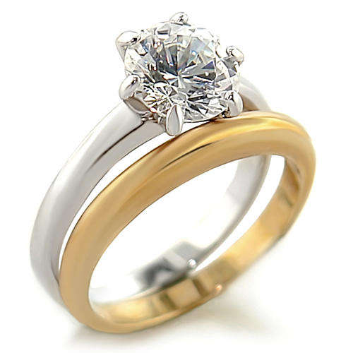 Clear CZ Two Tone Wedding Ring