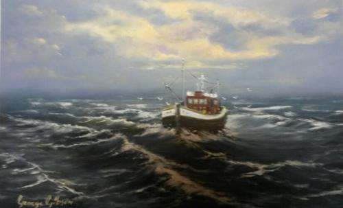 Seascape with Boat  by George Gibson
