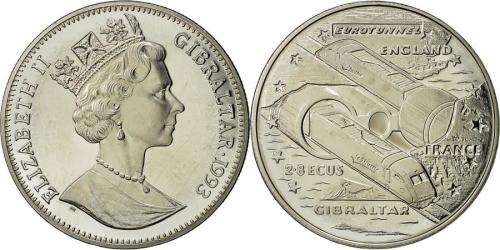 Scarce 28.47 GR. / 3.9 CM - Gibraltar 2.8 Ecus 1993 Coin, Elizabeth II