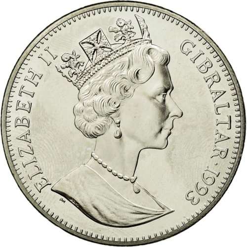 Scarce 28.47 GR. / 3.9 CM - Gibraltar 2.8 Ecus 1993 Coin, Elizabeth II